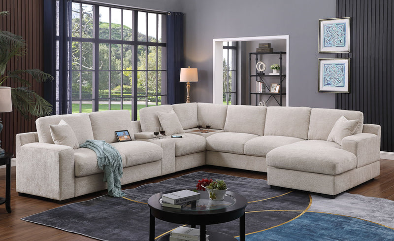 Celine - Fabric Corner Sectional Sofa With Right-Facing Chaise, Cupholders, And Charging Ports - R&R Furniture Gallery (Fountain Valley, CA)