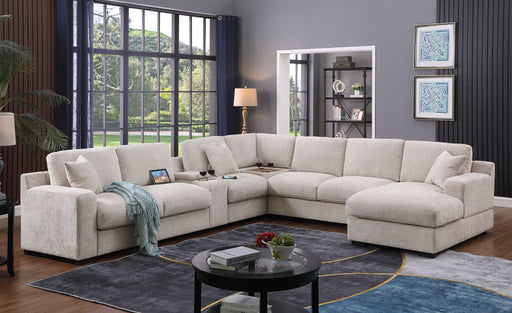 Celine - Fabric Corner Sectional Sofa With Right-Facing Chaise, Cupholders, And Charging Ports - R&R Furniture Gallery (Fountain Valley, CA)