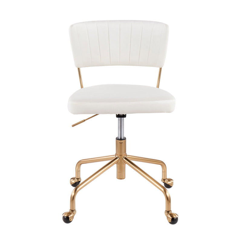 Lumi Source Tania contemporary task desk chair with black fabric seat and adjustable height.
