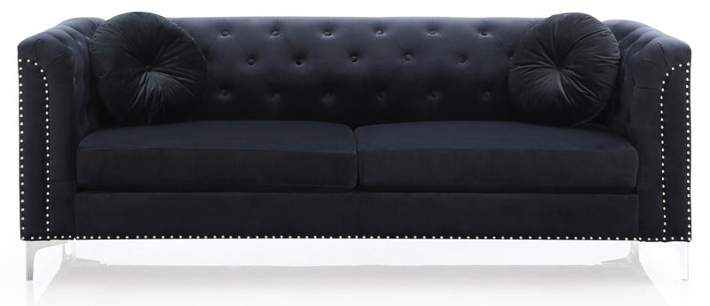 Elegant contemporary Pompano sofa by Glory Furniture, stationary sofa with plush cushions and sleek modern design.