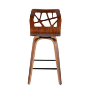 Lumi Source Folia mid-century modern counter stool set with swivel seats, fixed height, and stylish wooden legs.