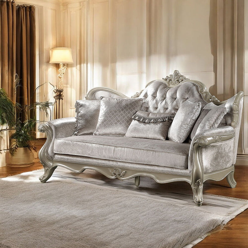 Libertee - Sofa With 5 Pillows - Beige Fabric & Champagne - R&R Furniture Gallery (Fountain Valley, CA)