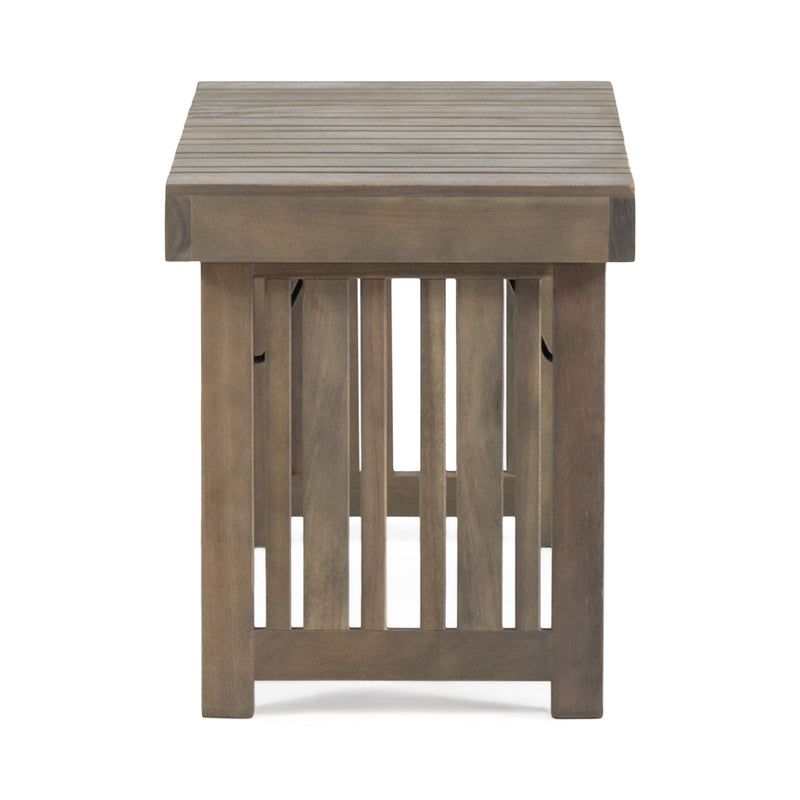 Noble House Temptation outdoor foldable side table with slat design, lightweight and portable for patio or garden use.