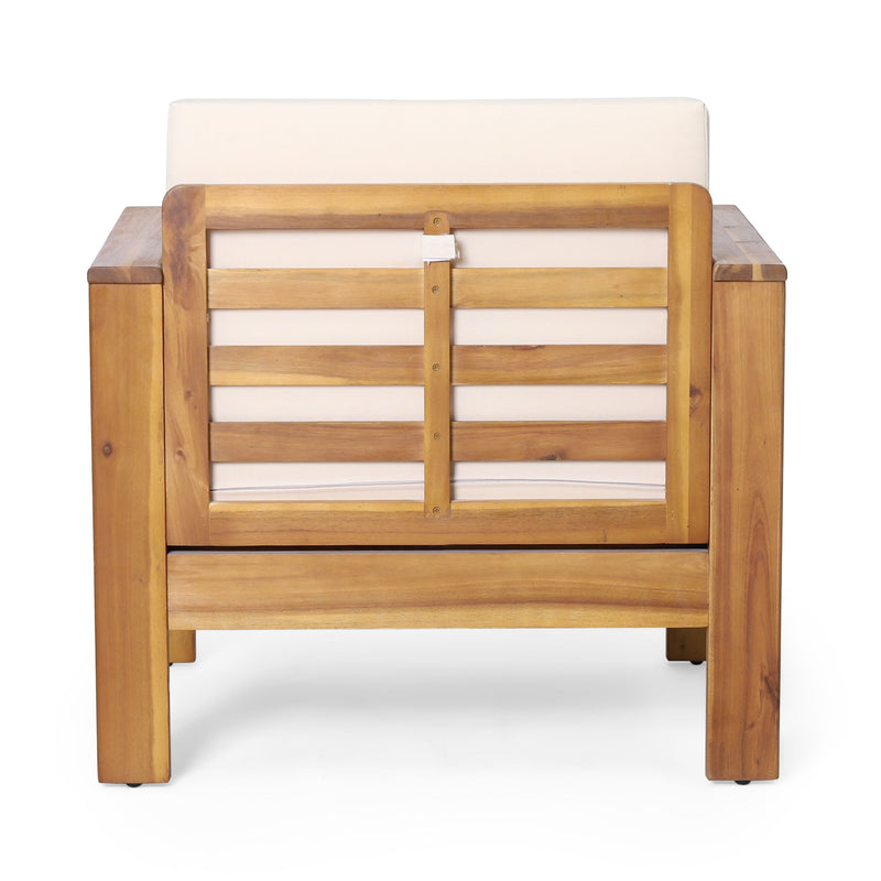 Acacia Wood Loveseat And Coffee Table Set With Cushions