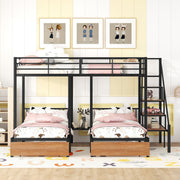 Full Over Twin-Twin Triple Bunk Bed With Drawers And Staircase - Black - R&R Furniture Gallery (Fountain Valley, CA)