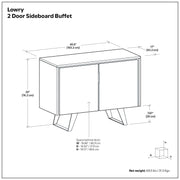 Simpli-Home Lowry 2-door brown sideboard buffet with sleek wooden finish and modern design, featuring two spacious doors.
