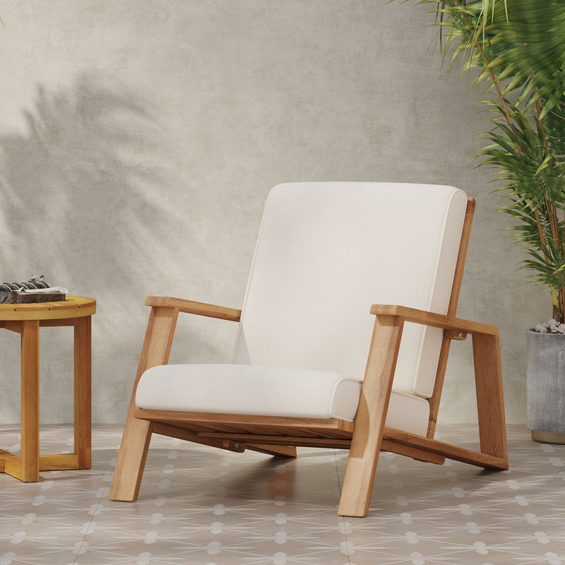 Noble House outdoor patio lounge chair with armrests, cushioned seat, and stylish design for outdoor relaxation.