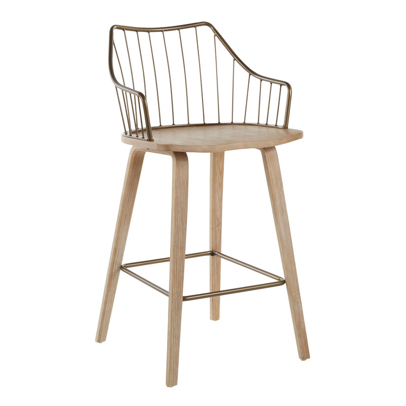 Lumi Source Winston farmhouse counter stool with wooden seat and metal frame, 24-27 inch height, rustic style for kitchen or bar area.