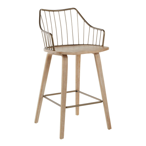 Lumi Source Winston farmhouse counter stool with wooden seat and metal frame, 24-27 inch height, rustic style for kitchen or bar area.