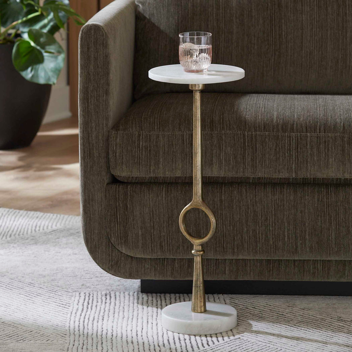 Accent Table - Brass Antique / White