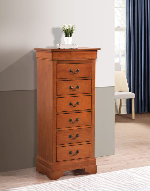 Traditional style lingerie storage chest by Glory Furniture with a timeless wooden design and multiple drawers for organization.