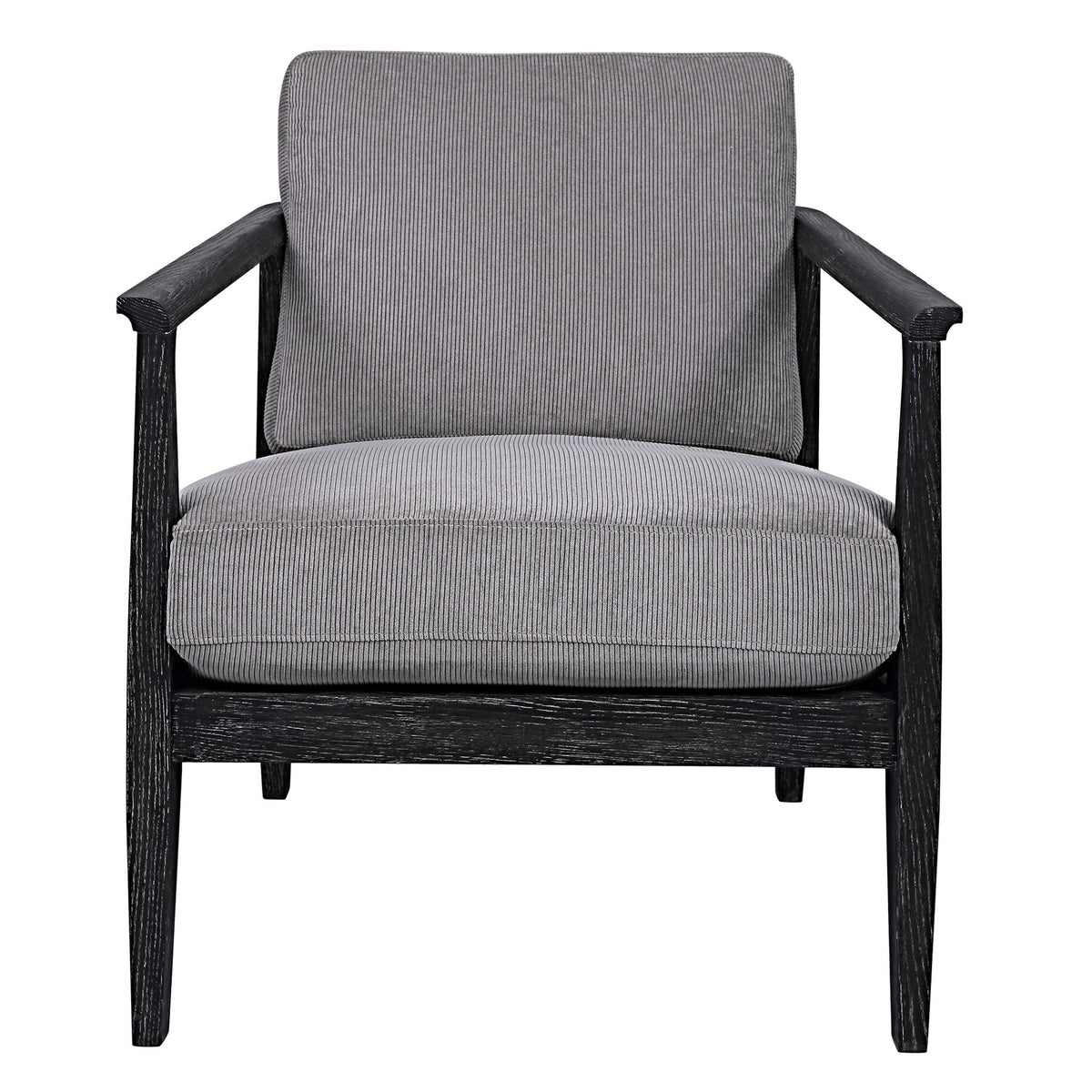 Gray modern accent chair by Uttermost featuring sleek design and plush upholstery, perfect for contemporary living spaces.