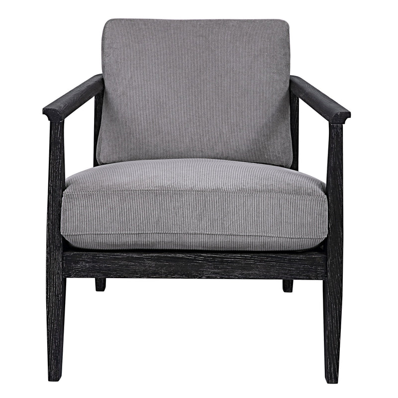 Gray modern accent chair by Uttermost featuring sleek design and plush upholstery, perfect for contemporary living spaces.