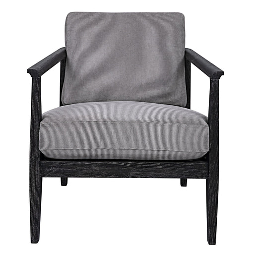 Gray modern accent chair by Uttermost featuring sleek design and plush upholstery, perfect for contemporary living spaces.