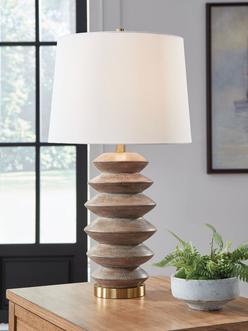 Jyllyard - Poly Table Lamp - Brown / Gold Finish - R&R Furniture Gallery (Fountain Valley, CA)