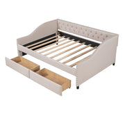 DreamHaus upholstered storage daybed with two drawers and wood slat support, showcasing a cozy, stylish design with plush fabric.