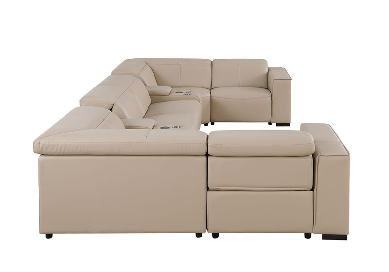 1208 - 8 Piece U Shaped Leather Sectional With 4 Power Recliners & Power Headrests
