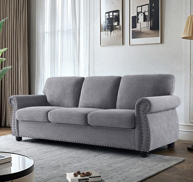 Soft Sofa, Upholstered 3 Seater Couch With High Density Foam, Loose Back Cushions And Turned Legs - R&R Furniture Gallery (Fountain Valley, CA)