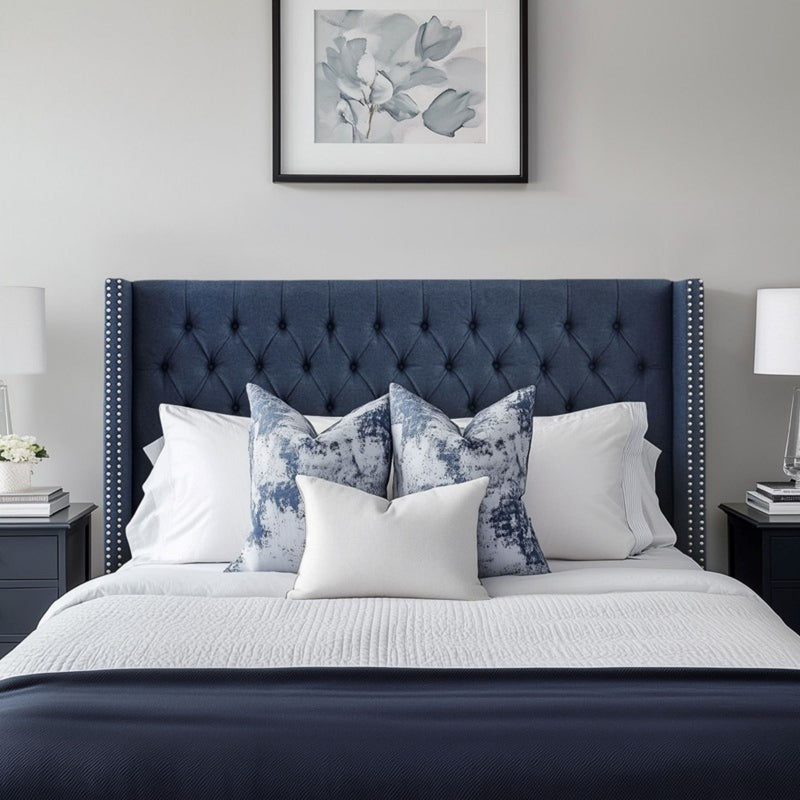 Transitional Upholstery Headboard With Tufted Buttons And Nailhead Trim - R&R Furniture Gallery (Fountain Valley, CA)