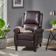 Noble House Memphis burgundy recliner club chair with plush upholstery and wooden legs, showcasing a comfortable, stylish design.