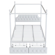 Queen Size Canopy Platform Bed With Upholstered Headboard And 2 Storage Drawers - White - R&R Furniture Gallery (Fountain Valley, CA)