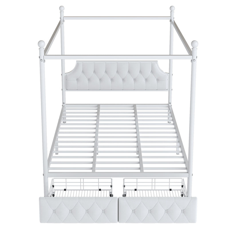 Queen Size Canopy Platform Bed With Upholstered Headboard And 2 Storage Drawers - White - R&R Furniture Gallery (Fountain Valley, CA)
