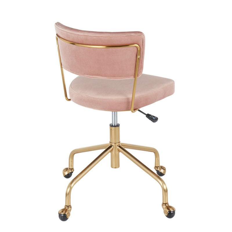 Lumi Source Tania contemporary task desk chair with black upholstery and adjustable height, modern office seating.
