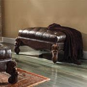 Versailles - Ottoman - Two Tone Dark Brown Synthetic Leather & Cherry Oak - R&R Furniture Gallery (Fountain Valley, CA)