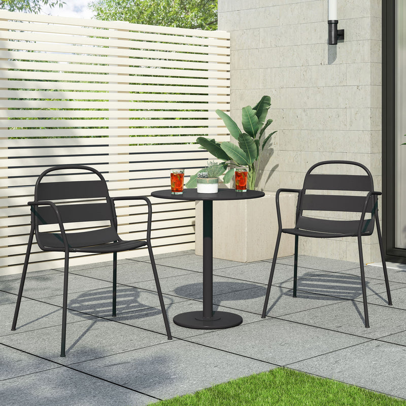 Noble House Terra Nova Bistro Set in matte black, 3-piece outdoor patio set with table and two chairs, modern outdoor furniture.