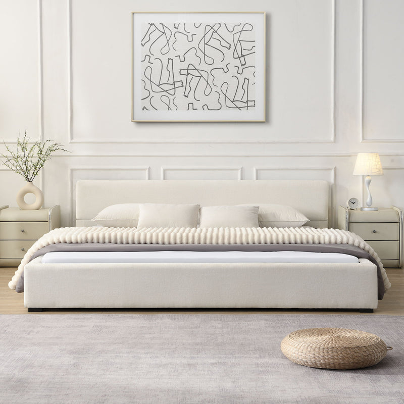 Elegant wide edge upholstered bed by Noble House featuring soft, plush fabric and a stylish contemporary design.
