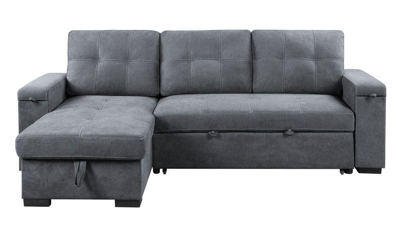 Toby - Woven Fabric Reversible Sleeper Sectional Sofa With Storage Chaise Cup Holder Charging Ports And Pockets - R&R Furniture Gallery (Fountain Valley, CA)