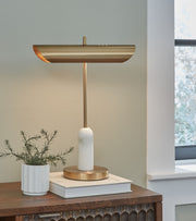 Rowleigh - Marble Desk Lamp - Gold Finish / White - R&R Furniture Gallery (Fountain Valley, CA)