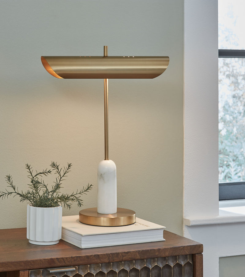Rowleigh - Marble Desk Lamp - Gold Finish / White - R&R Furniture Gallery (Fountain Valley, CA)