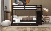 DreamHaus bunk bed with trundle and staircase, featuring sturdy wood construction and space-saving design for kids' bedrooms.