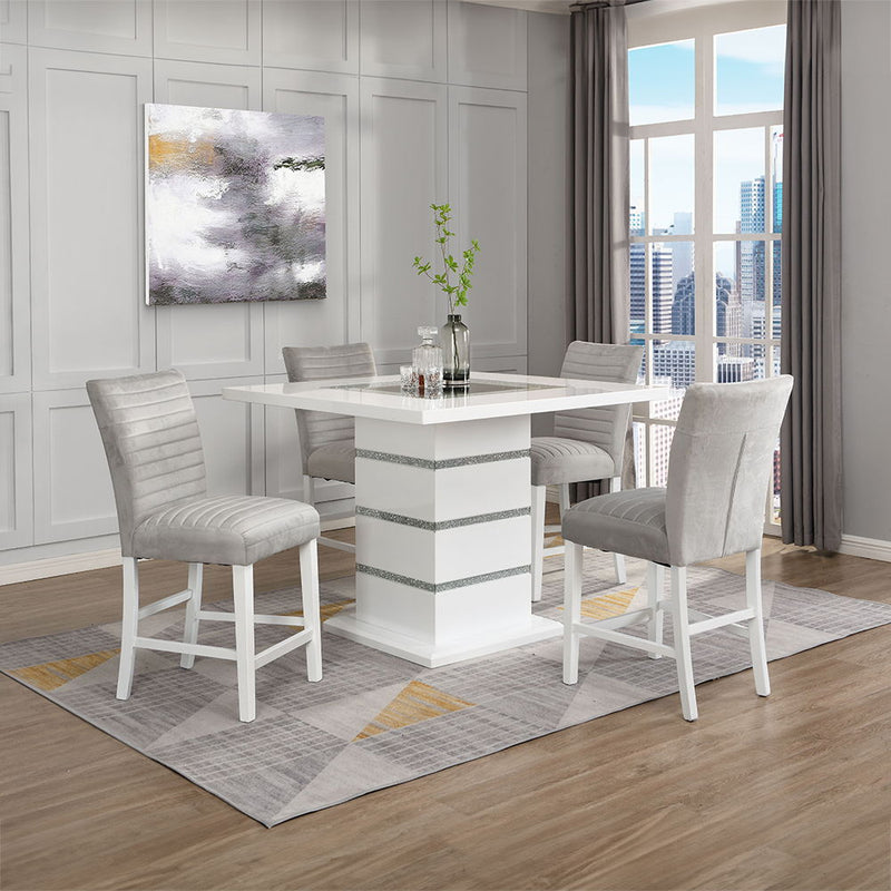 Elizaveta - Counter Height Chair (Set of 2) - Gray Velvet &White High Gloss - R&R Furniture Gallery (Fountain Valley, CA)