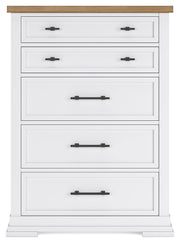 Ashbryn - Five Drawer Chest - White / Natural - R&R Furniture Gallery (Fountain Valley, CA)