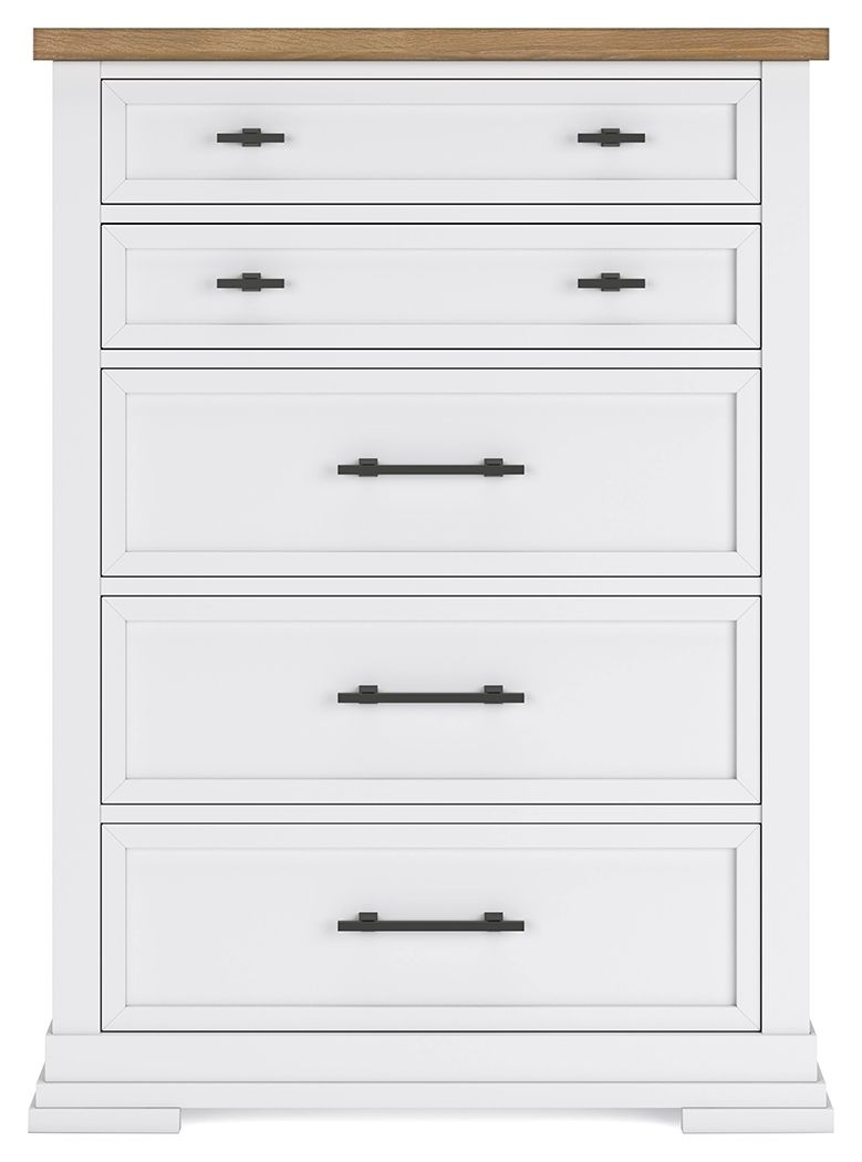 Ashbryn - Five Drawer Chest - White / Natural - R&R Furniture Gallery (Fountain Valley, CA)