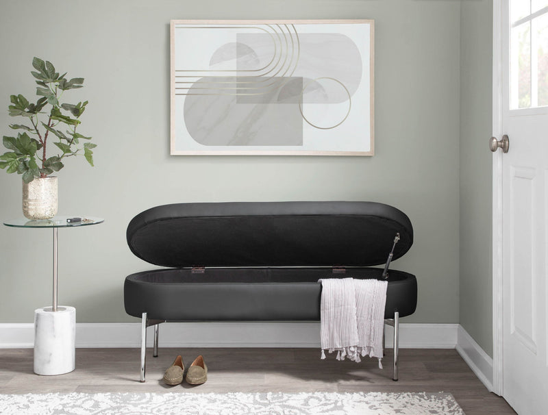 Lumi Source Chloe contemporary glam storage bench with plush upholstery and sleek design, ideal for modern living rooms and bedrooms.