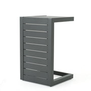 Noble House aluminum outdoor C-shaped side table with a modern design, perfect for patio or outdoor seating areas.