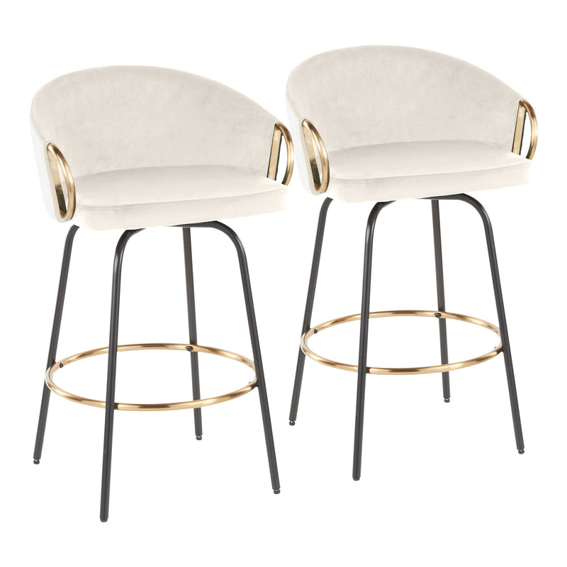 Pair of Lumi Source Claire contemporary glam counter stools with sleek design and cushioned seats, set of two.