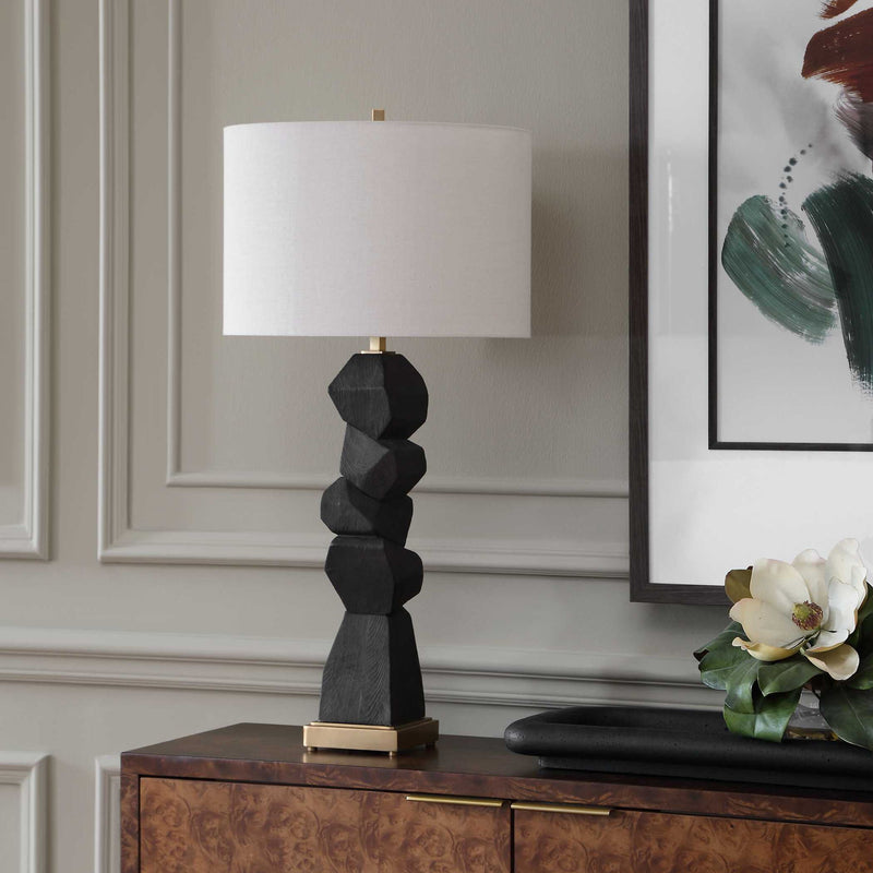 Demelo - Stacked Wood Table Lamp - Black