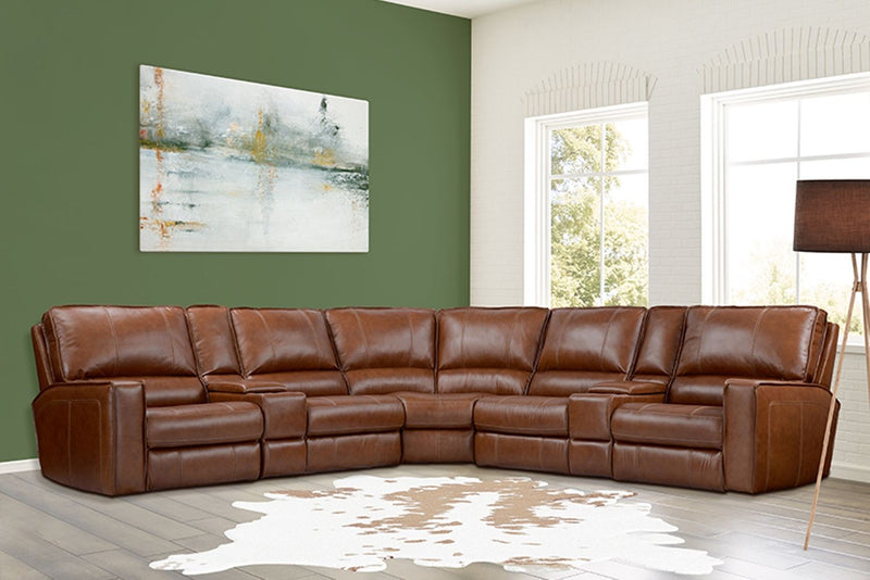 Rockford - 7 Piece Modular Power Reclining Sectional With Power Adjustable Headrests - Verona Saddle - R&R Furniture Gallery (Fountain Valley, CA)