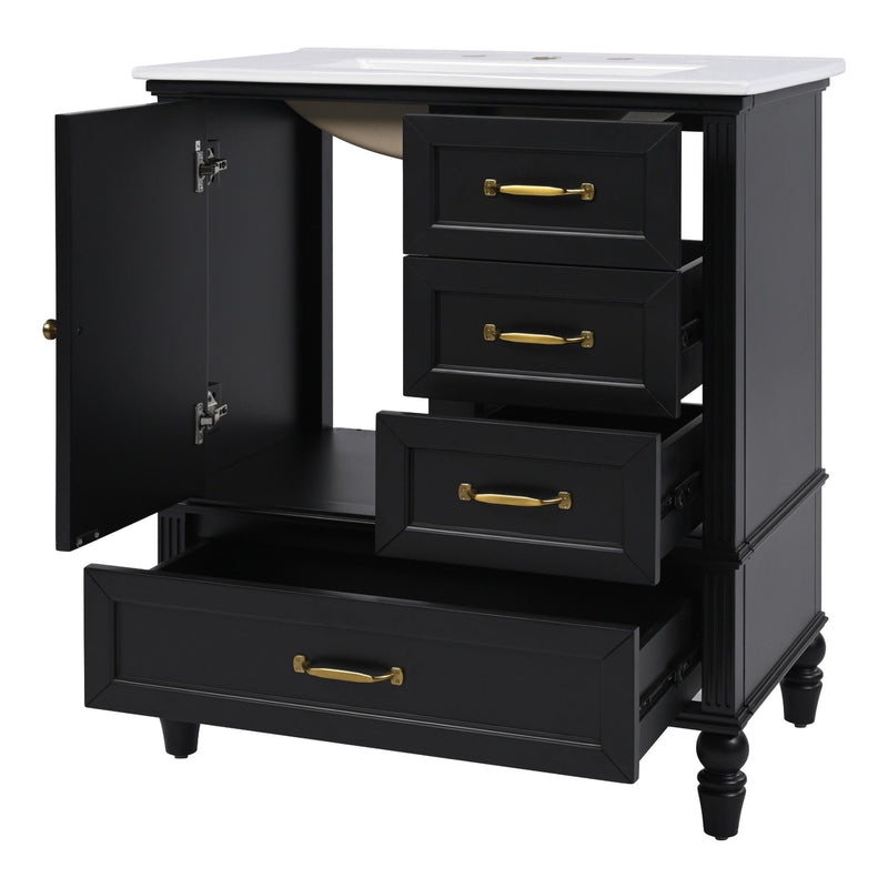 30" Bathroom Vanity With Sink, 3 Drawers, Adjustable Feet - R&R Furniture Gallery (Fountain Valley, CA)