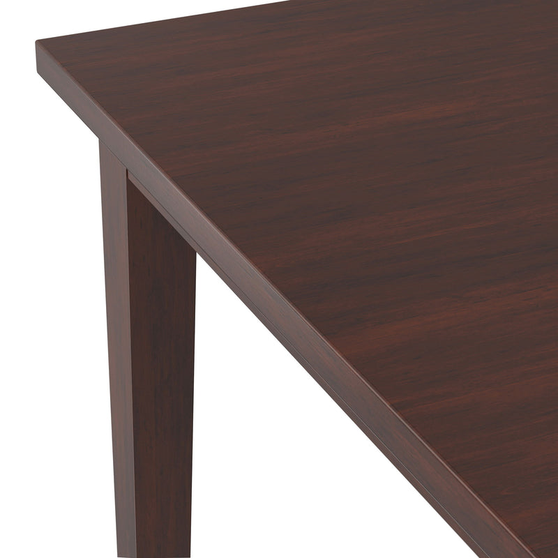Eastwood Square Dining Table by Simpli-Home in Java Brown showing a wooden tabletop and sturdy legs in a modern dining room setting.