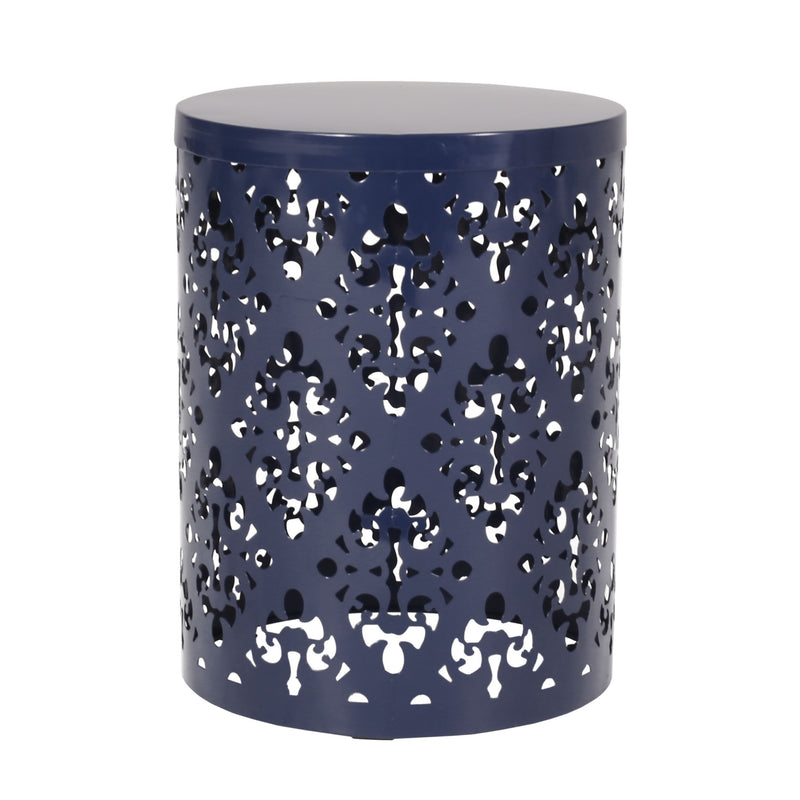 Modern outdoor metal end table by Noble House featuring a sleek design and sturdy construction for patio or garden use.