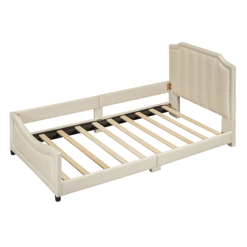 Upholstered Daybed With Classic Stripe Shaped Headboard - R&R Furniture Gallery (Fountain Valley, CA)