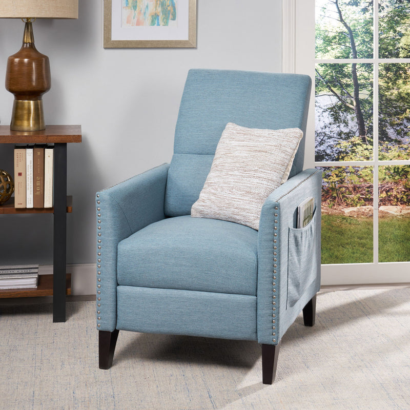 Repose Upholstered Recliner Chair With Nailhead Trim And Side Pocket - Light Blue - R&R Furniture Gallery (Fountain Valley, CA)