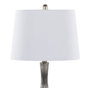 Pair of Lumi Source Jenny contemporary table lamps with sleek, modern design and neutral-colored shades, set on a wooden surface.