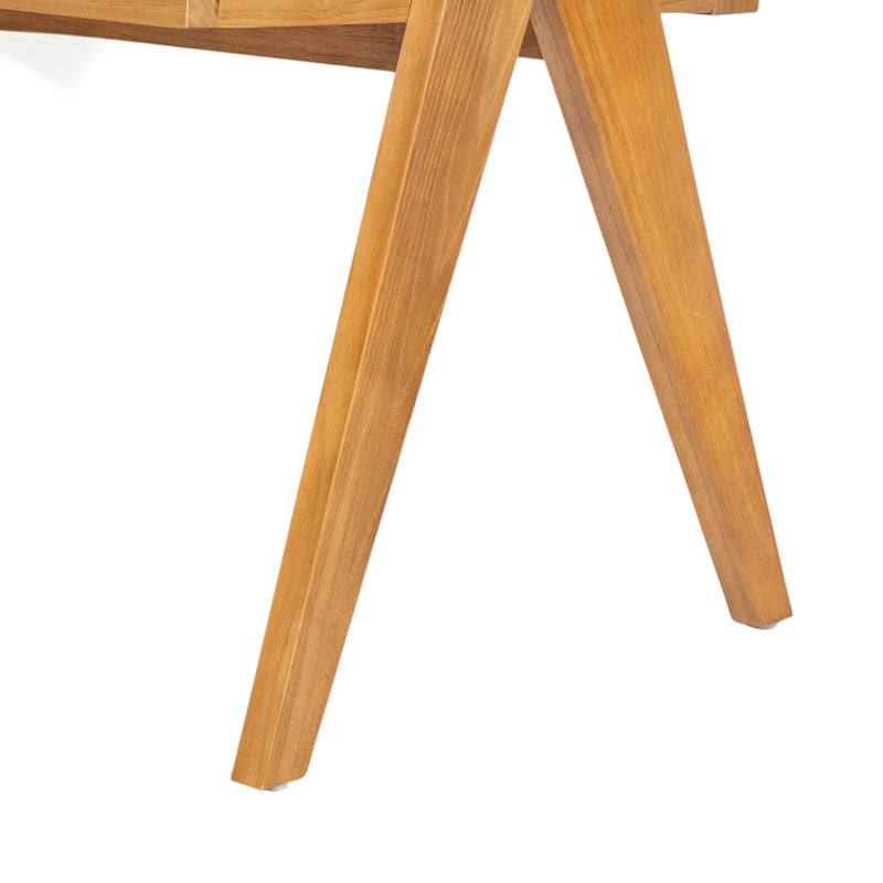 Set of two Noble House Chandigarh arm dining chairs with natural cane seats and wooden frames, showcasing elegant, modern design.