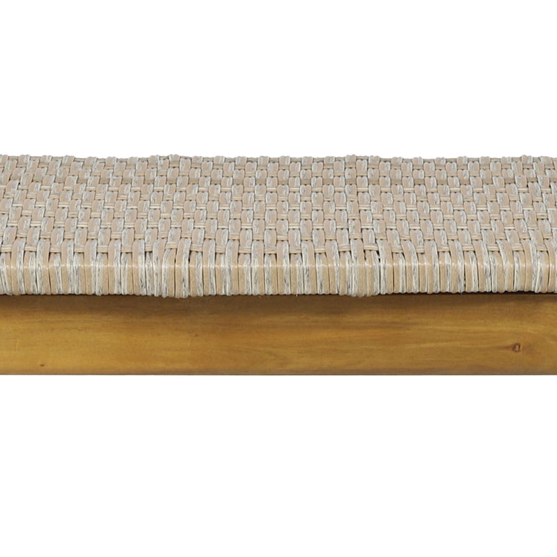 Noble House Cambria 3-seater teak bench with a sleek wooden design and sturdy legs, ideal for indoor or outdoor seating.